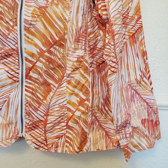 Chicos 3 Womens Sz XL/16 Orange Leaf Tropical Palm Full Zip Lightweight Jacket - Picture 5 of 16